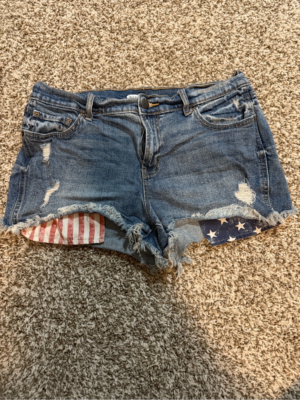 Old Navy Blue Distressed Denim Shorts with Flag Accent